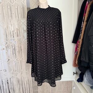 Zara Black Long-Sleeve Midi Dress with Gold Star Motif